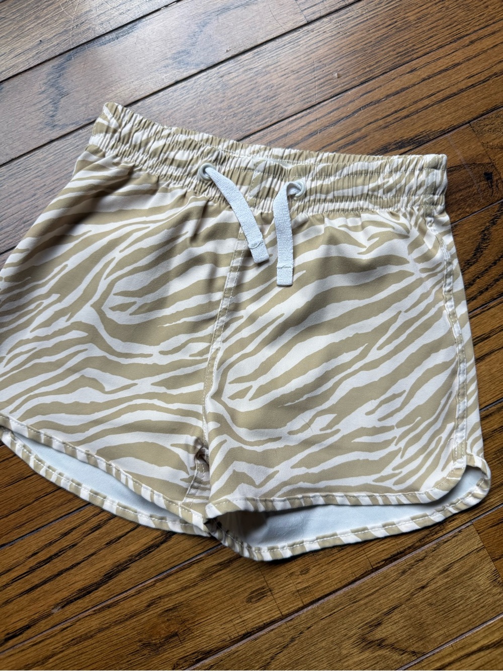 Rylee + Cru Beige and White Zebra Kids Swim Trunks